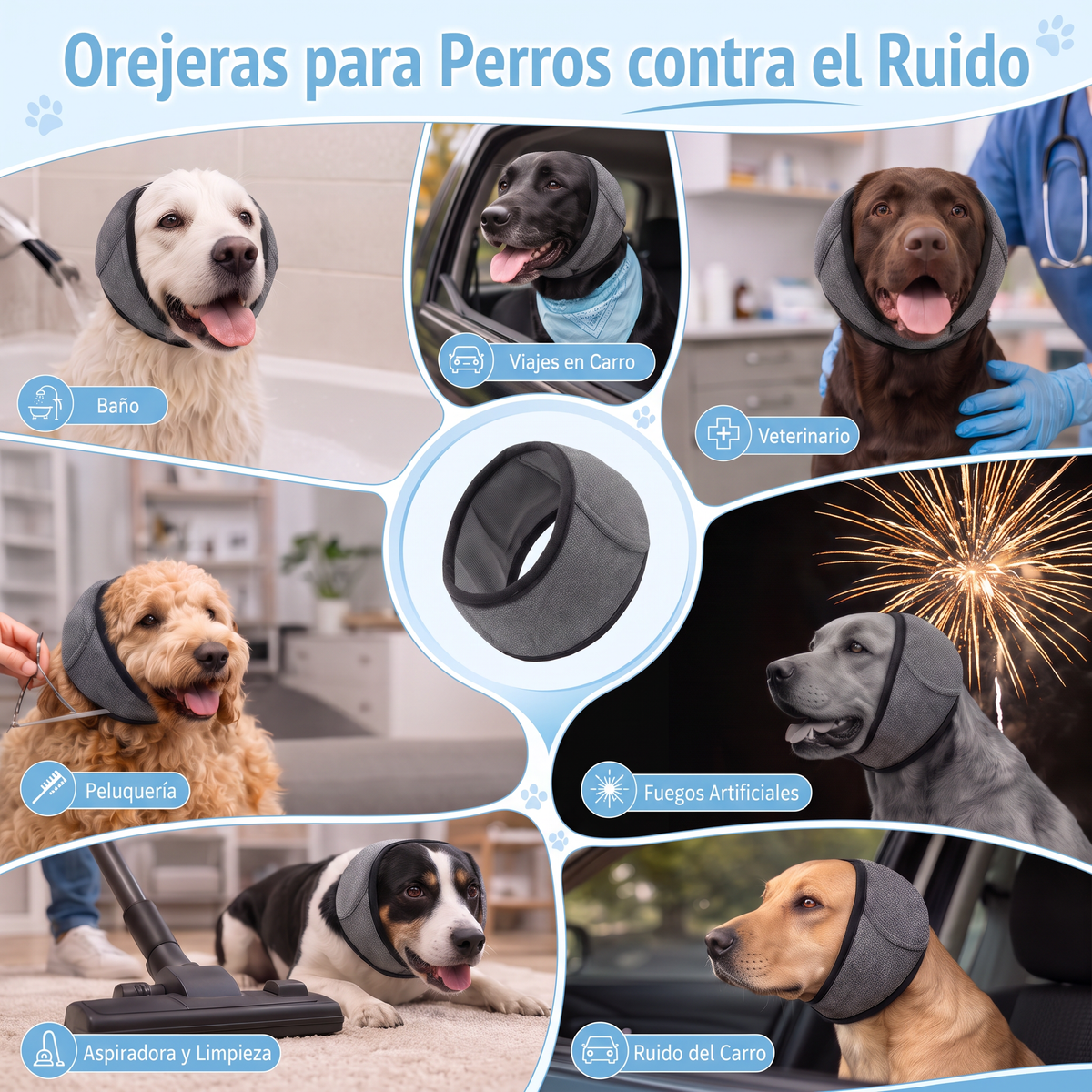 Protector auditivo antiestrés para perros